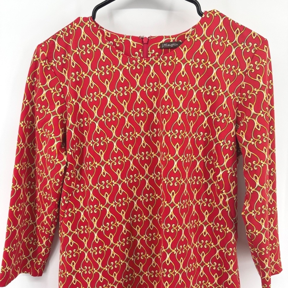 J. McLaughlin Sophia Dress Heartsong Red Gold‎ Scroll Catalina Cloth Womens S